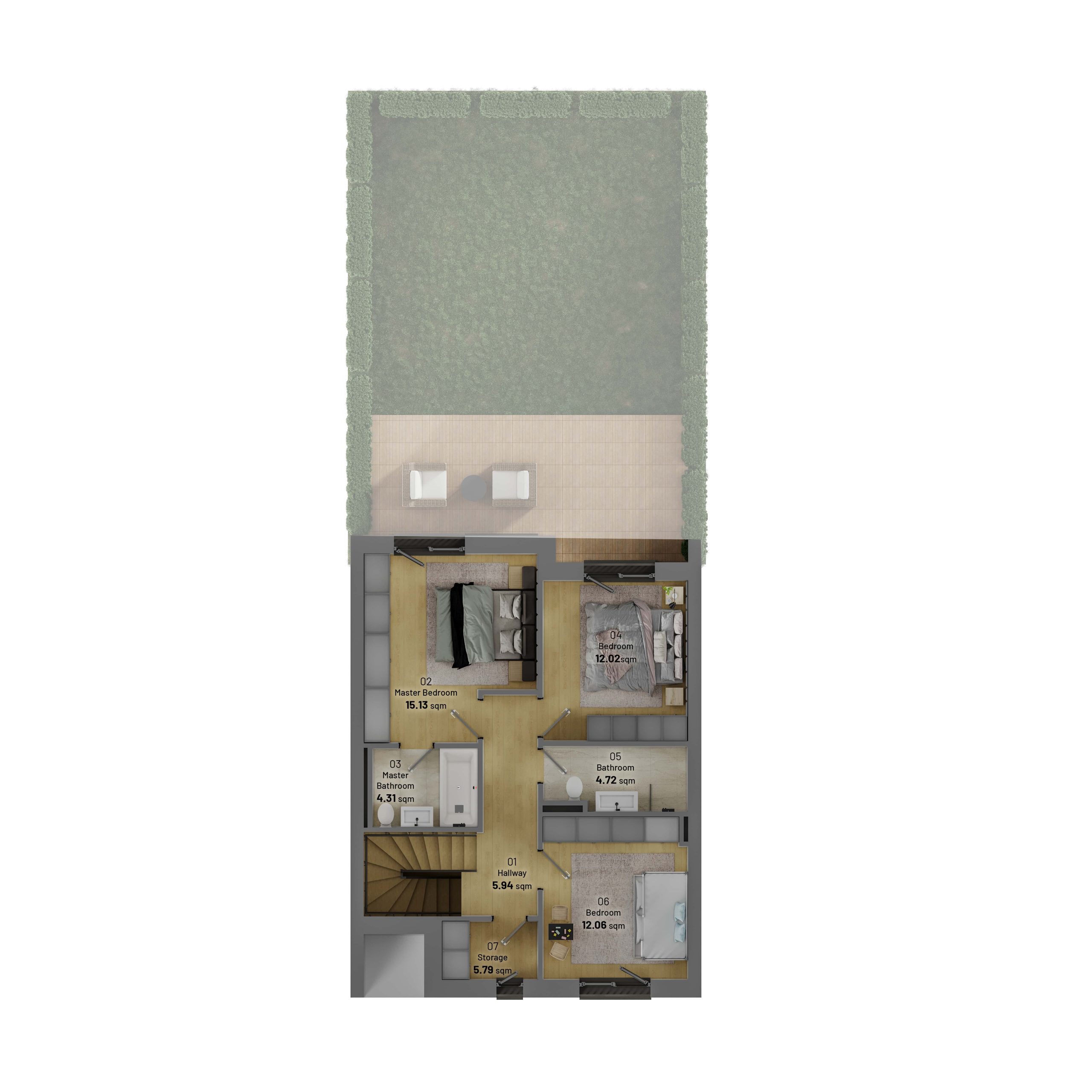 Casa B-2D plan etaj cu suprafete